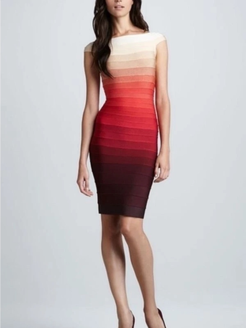 Herve Leger Bridget Ombre Bodycon Dress in Red Gradient Small